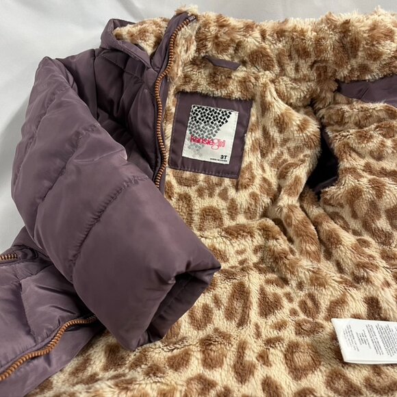 Kensie Girl Mauve Purple Faux Fur Giraffe Lined Winter Hooded Coat Toddler Girl - Picture 6 of 6